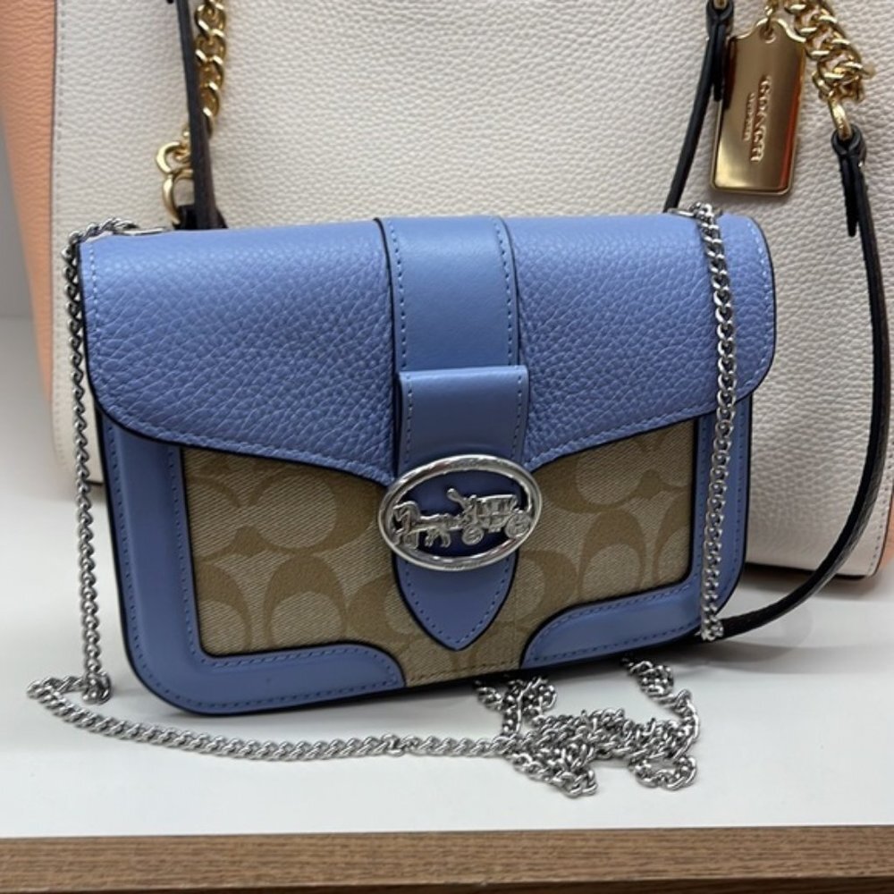 Coach Georgie Crossbody In Signature Canvas Light Khaki / Marble Blue - Picture 13 of 16